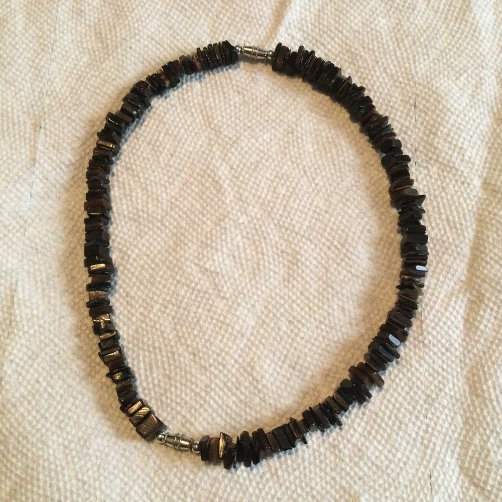 Unique necklace made of two bracelets stone like chips brown men and women